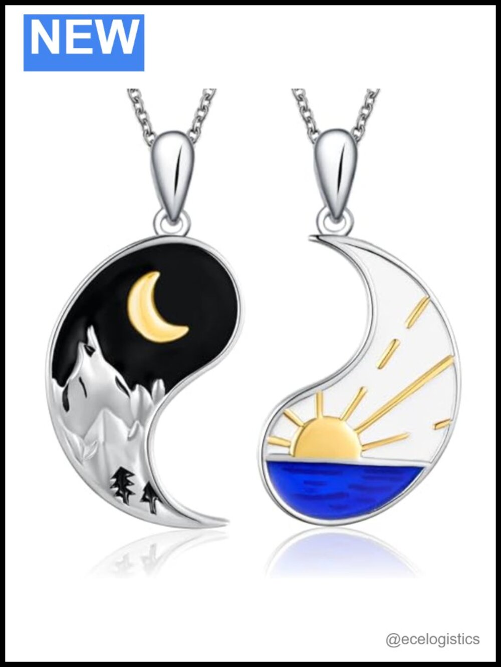 925 Sterling Silver Matching Couple Yin Yang Necklace Set